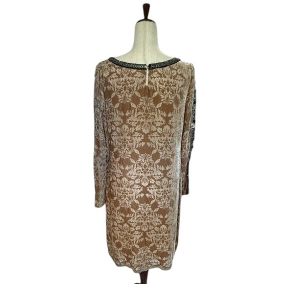 Sundance Champagne Dreams Damask Burnout Velvet Beaded Shift Lined Dress 10 NWT - Picture 12 of 16